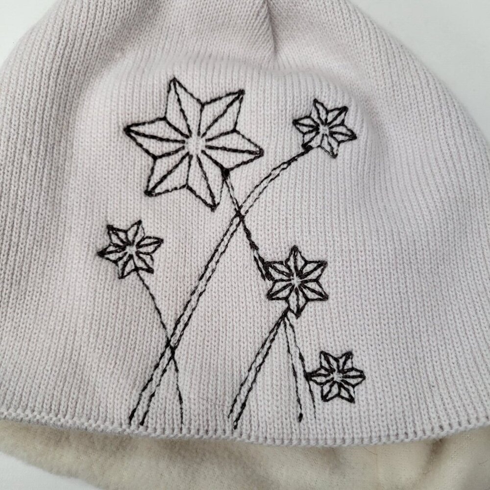 The North Face Women's Fleece Lined Beanie Hat Tan Flowers - Picture 3 of 5